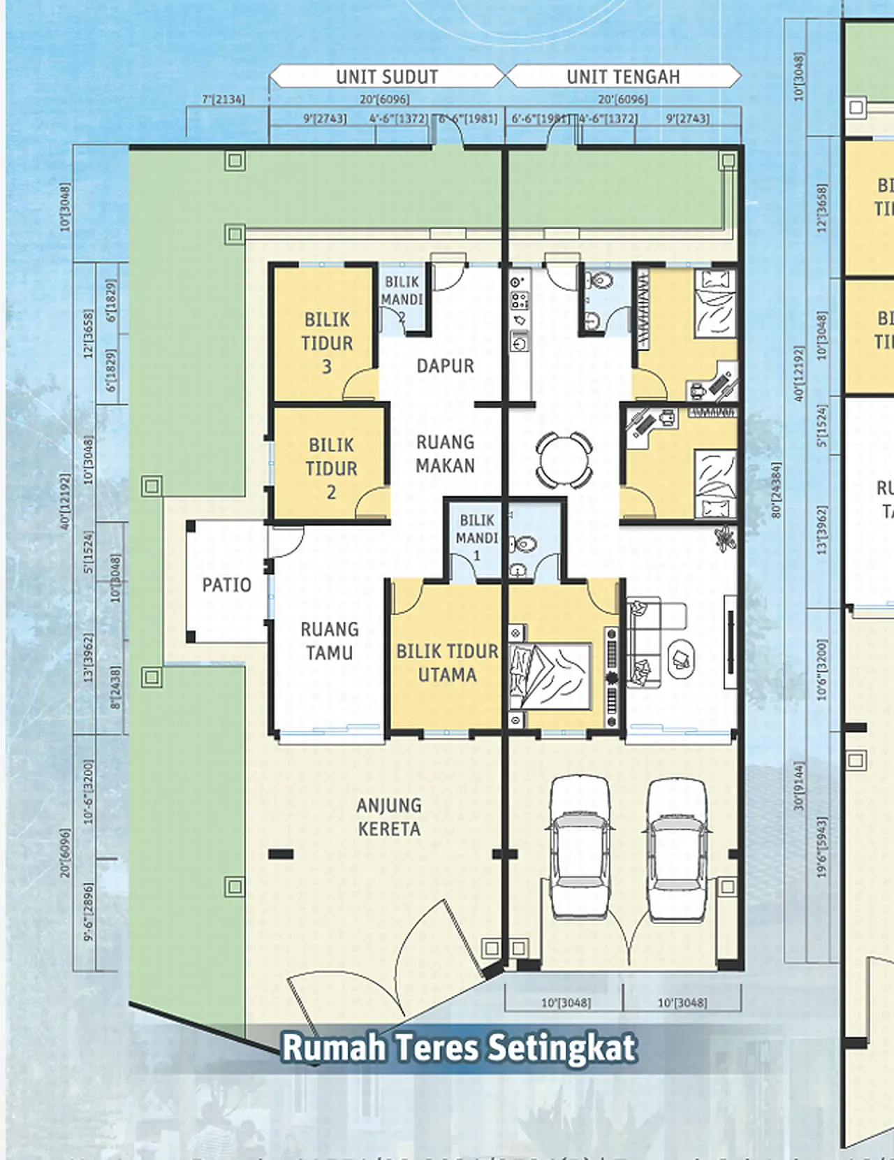 Floor plan for Rumah Teres Setingkat, 3-bedroom single-storey terrace, Desa Chemor Impian